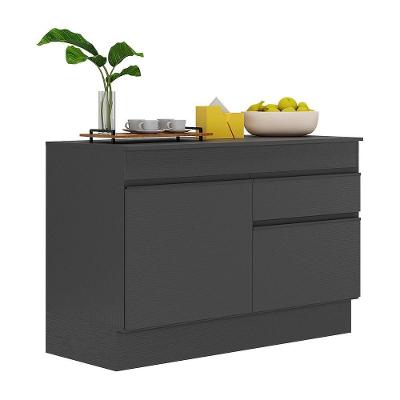Balcão Cozinha 120cm Com Rodapé 2 Portas 1 Gaveta Veneza Multimóveis V2117 Preto Preto