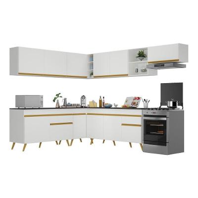 Armário De Cozinha Completa De Canto Veneza Multimóveis V2068 Branco/dourado Branco/dourado
