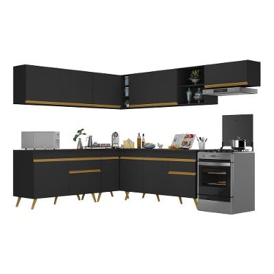 Armário De Cozinha Completa De Canto Veneza Multimóveis V2068 Preto/dourado Preto/dourado