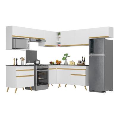 Armário De Cozinha Completa De Canto Veneza Multimóveis V2071 Branco/dourado Branco/dourado