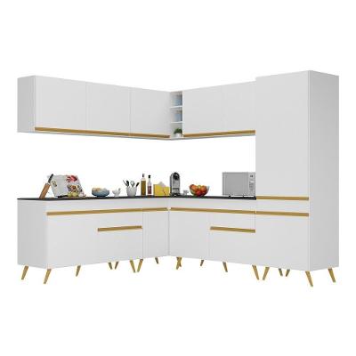 Armário De Cozinha Completa De Canto Veneza Multimóveis V2066 Branco/dourado Branco/dourado