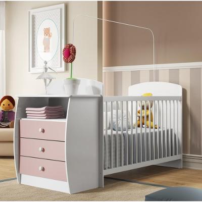 Berço Rafael com Gavetas Branco e Rosa para Colchão 130x60 