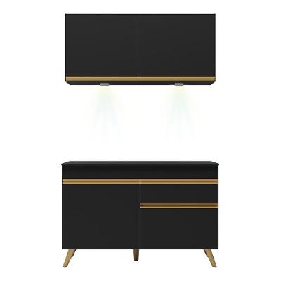 Cozinha Compacta 2 Peças Com Leds Veneza Up Multimóveis Preta