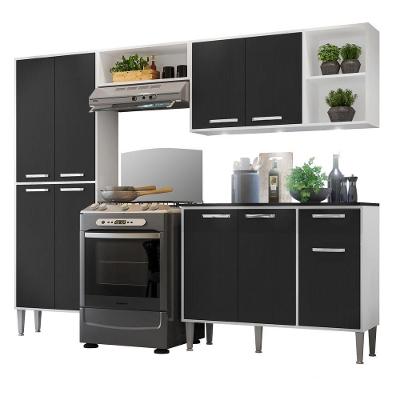 Cozinha Compacta C/ 3 Leds 4 Pçs Xangai Multimóveis V3415 Branca/Preta Branco/Preto