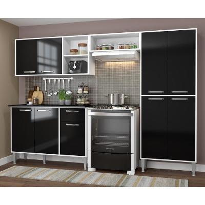 Cozinha Compacta Com Armário E Balcão Xangai Multimóveis Vm2840 Branca/Preta Branco/Preto