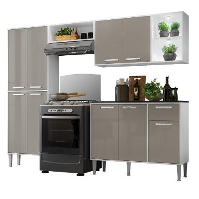 Cozinha Compacta C/ 2 Leds 4 Pçs Xangai Multimóveis V3414 Branca/Lacca Fumê Branco/Lacca Fumê