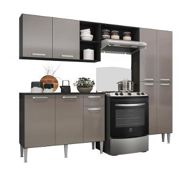 Cozinha Compacta Com Armário E Balcão Pequim Up Multimóveis V2999 Preta/Lacca Fumê Preto/Lacca Fumê