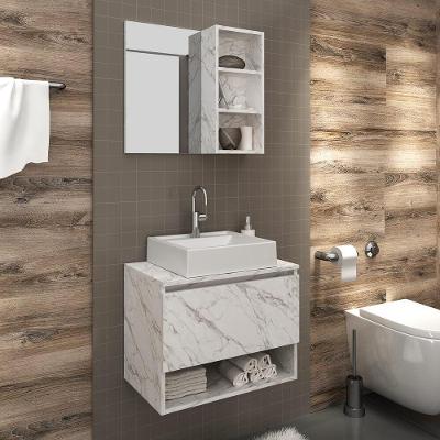 Gabinete De Banheiro Com Cuba E Espelheira 60cm Multimóveis Cr10096 Mármore Branco Mármore Branco