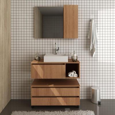 Gabinete De Banheiro Com Cuba E Espelheira 80cm Multimóveis Cr10094 Amêndoa Amêndoa