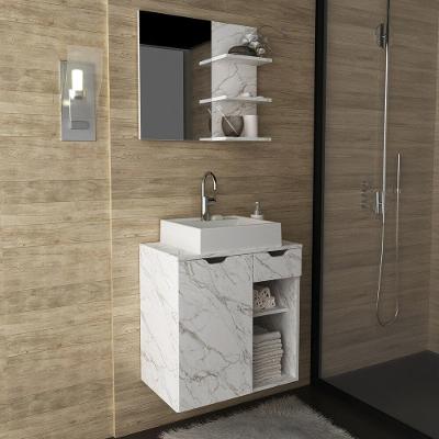 Gabinete De Banheiro Com Cuba E Espelheira 60cm Multimóveis Cr10095 Amêndoa/branco Mármore Branco