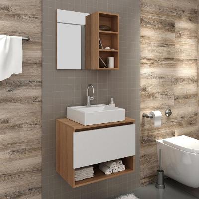 Gabinete De Banheiro Com Cuba E Espelheira 60cm Multimóveis Cr10096 Amêndoa/branco Amêndoa/branco