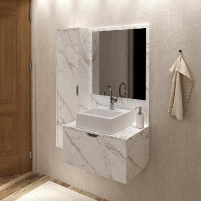 Gabinete De Banheiro Com Cuba E Espelheira 90cm Multimóveis Cr10098 Mármore Branco Mármore Branco