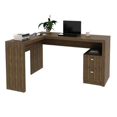 Escrivaninha/Mesa Escritório De Canto Com 2 Gavetas Multimóveis Vcr25032 Nogal Nogal