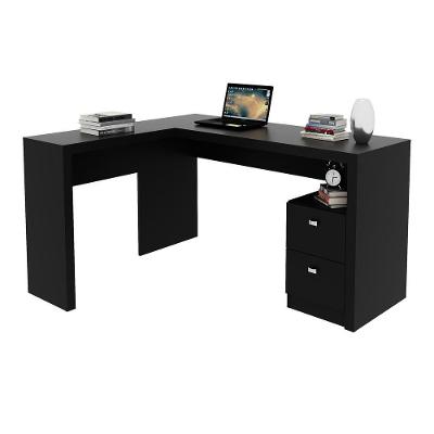 Escrivaninha/Mesa Escritório De Canto Com 2 Gavetas Multimóveis Vcr25032 Preto Preto