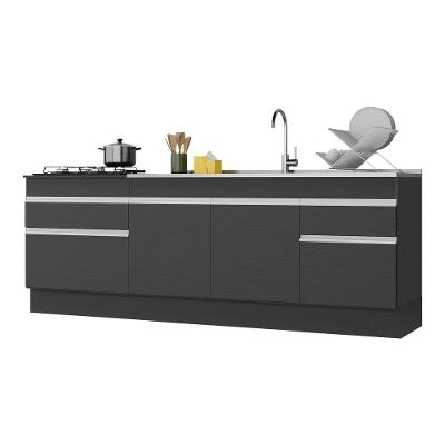 Kit Com 2 Balcões De Cozinha 150cm E 70cm Com Rodapé Veneza Multimóveis V2108 Preto/branco Preto/branco