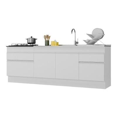 Kit Com 2 Balcões De Cozinha 150cm E 70cm Com Rodapé Veneza Multimóveis V2108 Branco Branco