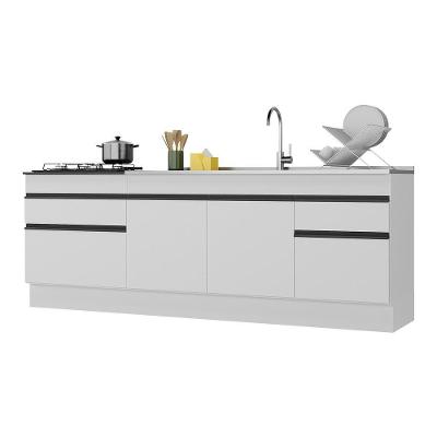 Kit Com 2 Balcões De Cozinha 150cm E 70cm Com Rodapé Veneza Multimóveis V2108 Branco/preto Branco/preto