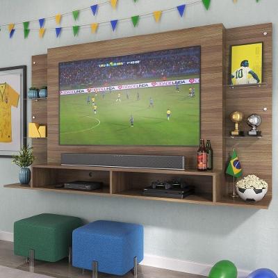 Painel Tv 60" Com Prateleiras De Vidro Brasil Multimóveis Br2739 Madeirado
