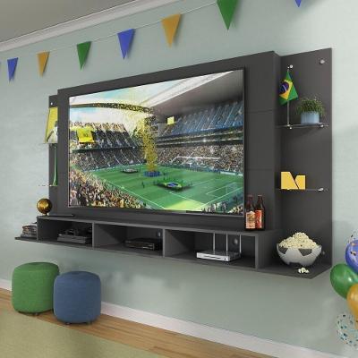 Painel Tv 65" Com Prateleiras De Vidro Brasil Plus Multimóveis Br3113 Preto