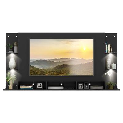 Painel Tv 65´´ Com 4 Leds E Prateleiras De Vidro Preto