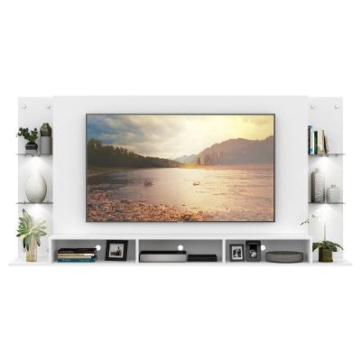 Painel Tv 65´´ Com 4 Leds E Prateleiras De Vidro Branco