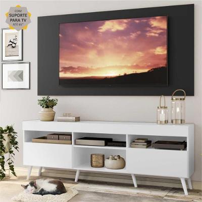 Rack com Painel e Suporte Tv 65 Branco Preto Londres