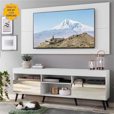 Rack Com Espelho, Pés Retrô E Painel Tv 65'' Com 2 Portas