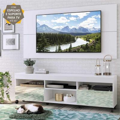 Rack Com Espelho Rodízios Painel Suporte Tv 65'' 2 Portas