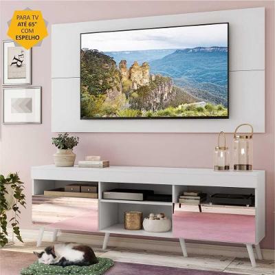 Rack Com Espelho, Pés Retrô E Painel Tv 65'' Com 2 Portas