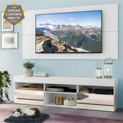 Rack Com Espelho, Painel E Suporte Tv 65'' Com 2 Portas