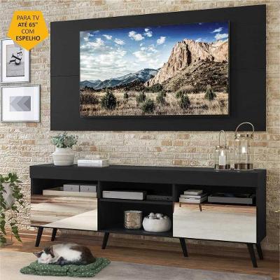 Rack Com Espelho Pés Retrô e Painel Tv 65'' Com 2 Portas