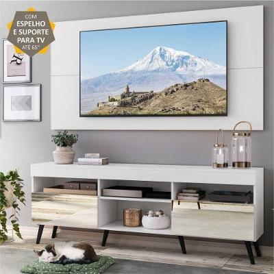 Rack Com Espelho Pés Retrô Painel e Suporte Tv 65'' 2 Portas