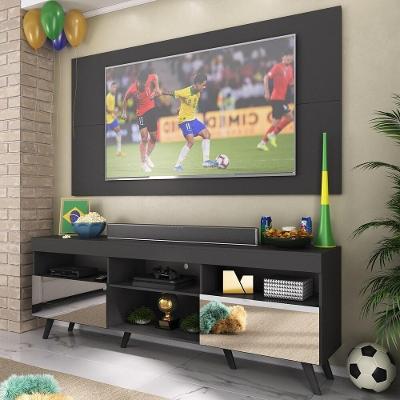 Rack C/ Painel Tv 65" Com Espelho Holanda Br3138 Preto