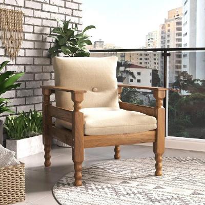 Poltrona Madeira Maciça Liz Cr7003.T62 Imbuia/Bege