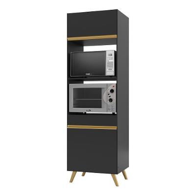 Paneleiro 2 Portas 63cm Para Forno E Microondas Veneza Multimóveis V3679 Preto/dourado Preto/dourado