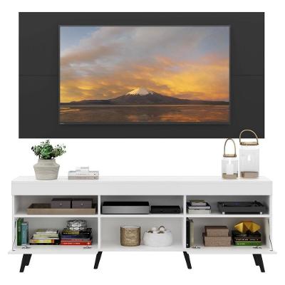 Rack Com Painel Tv 65 Branco/preto Pés Retrô Preto