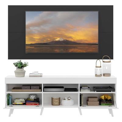 Rack com Painel Tv 65 Branco/preto Pés Retrô Branco