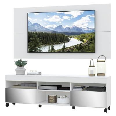 Rack Com Painel E Suporte Tv 65" Com Rodízios E Espelho Londres Multimóveis V3350 Branco Branco