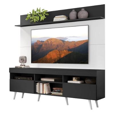 Rack com Painel e Suporte Tv 65 Preto Branco e Pés Branco