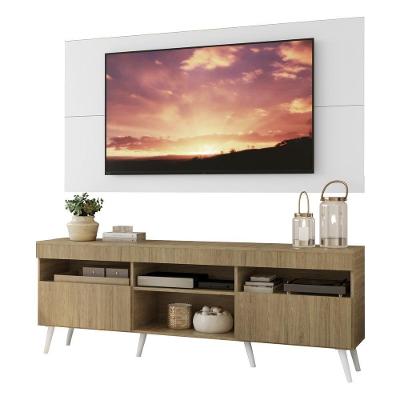 Rack com Painel e Suporte Tv 65 Rustic/branco Pés Retrô