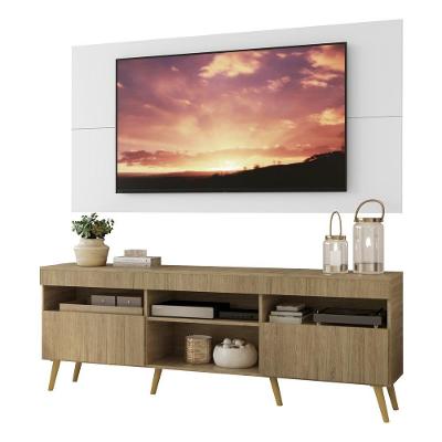 Rack Com Painel E Suporte Tv 65´´ Rustic/branco Londres Multimóveis Pés Retrô Natural