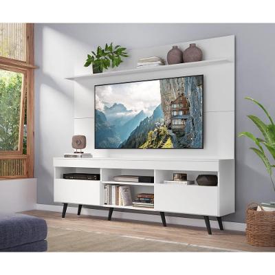 Rack Painel e Suporte Tv 65 Pés e Prateleira Branco Preto