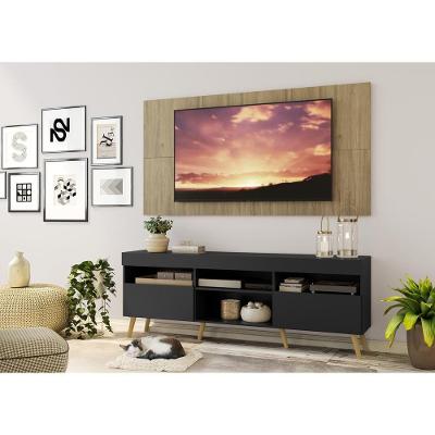 Rack Painel e Suporte Tv 65 Preto Rustic Pés Retrô Natural