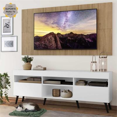 Rack Painel e Suporte Tv 65 Branco Rustic Pés Retrô Preto