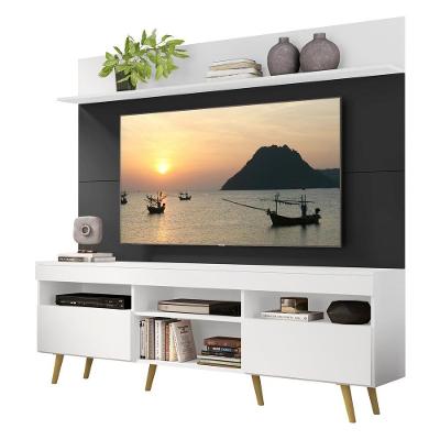 Rack Painel e Suporte Tv 65 Branco Preto com Prateleira