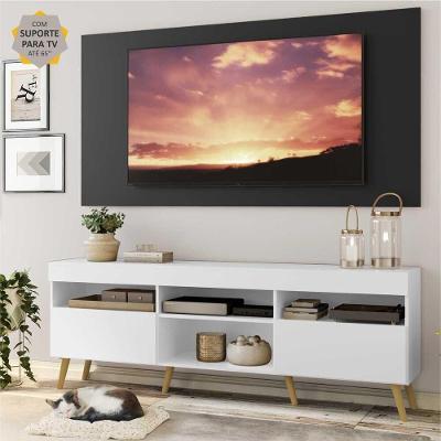 Rack Painel e Suporte Tv 65 Branco Preto Londres Pés Retrô