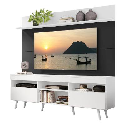 Rack Painel e Suporte Tv 65 Branco Preto com Prateleira