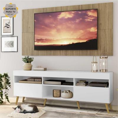 Rack Painel e Suporte Tv 65 Branco Rustic Pés Retrô Natural