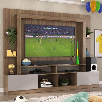 Rack Estante Com Painel Tv 65" E 2 Portas Catar Multimóveis Br3395 Madeirado/lacca Fumê