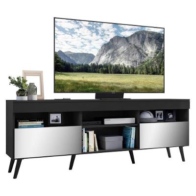 Rack Tv 65" Retrô Com Espelho 2 Portas Paris Multimóveis V3332 Preto Preto